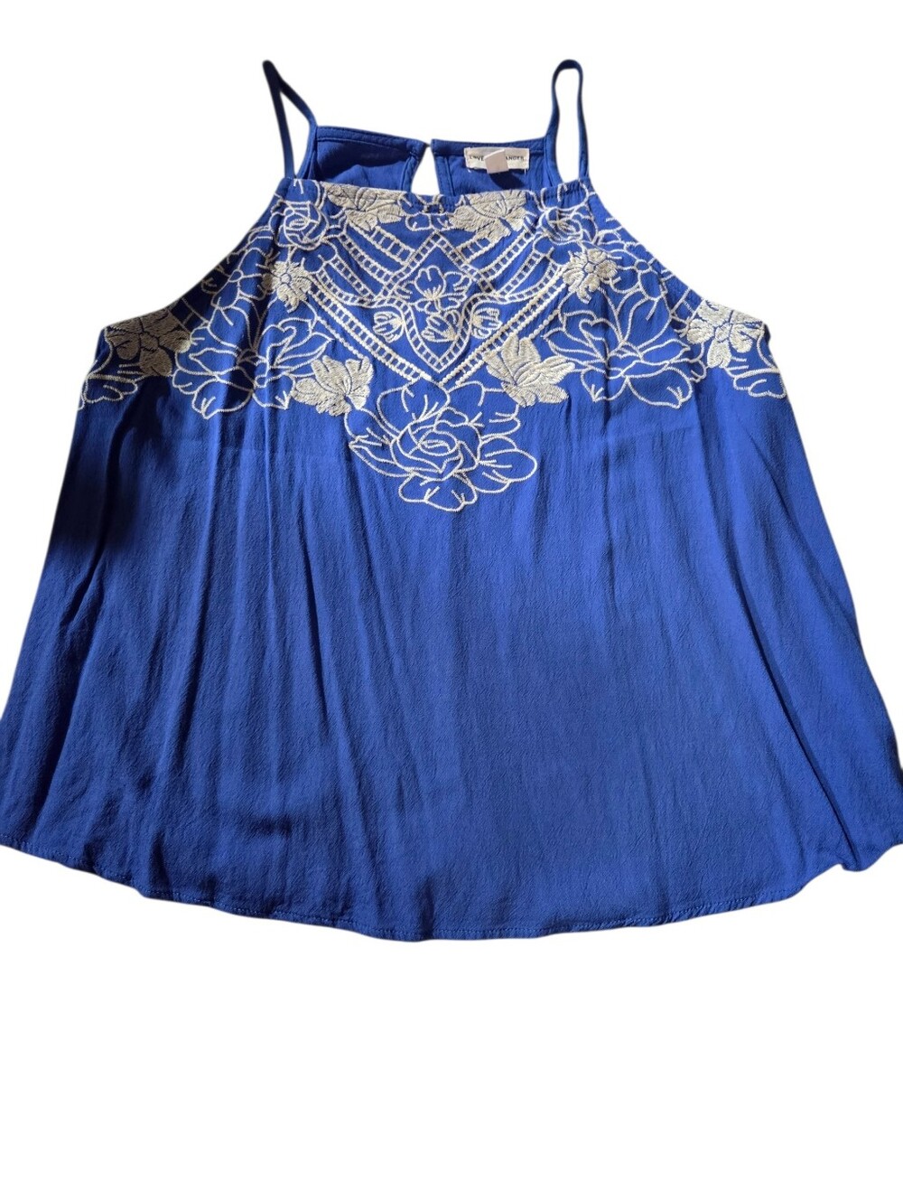 Love on a Hanger Royal Blue Embroidered High Neck Halter Tank Top Size Small - Picture 1 of 6